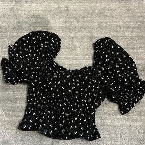 H&M Black Floral Puff Sleeve Blouse